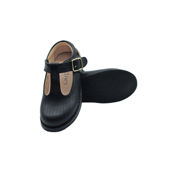 Black Leather T-Strap Buckle