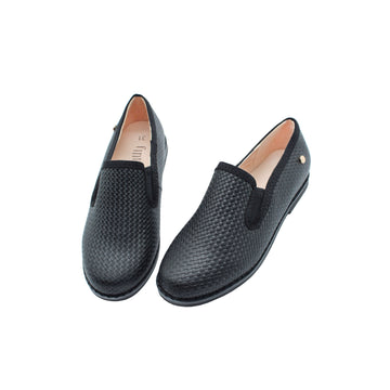 Black Leather Woven Loafers
