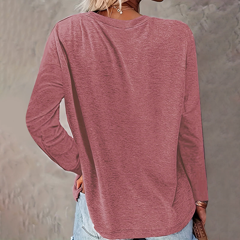 Basic Solid Color Women's Two-Piece Outfit Round Neck Long Sleeve Casual Tops For Spring & Fall