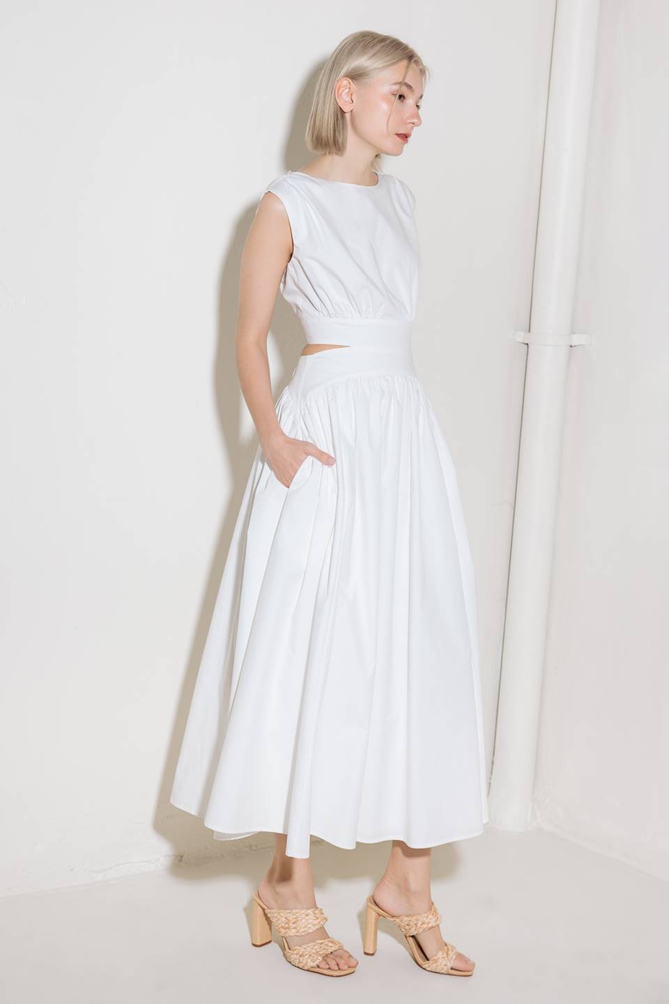 CHASING PEACE IN WHITE WOVEN MIDI DRESS