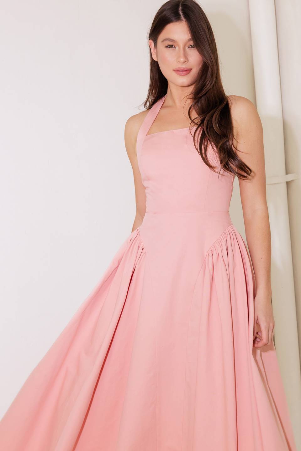 CAUGHT IN THE RAIN PINK WOVEN MIDI DRESS