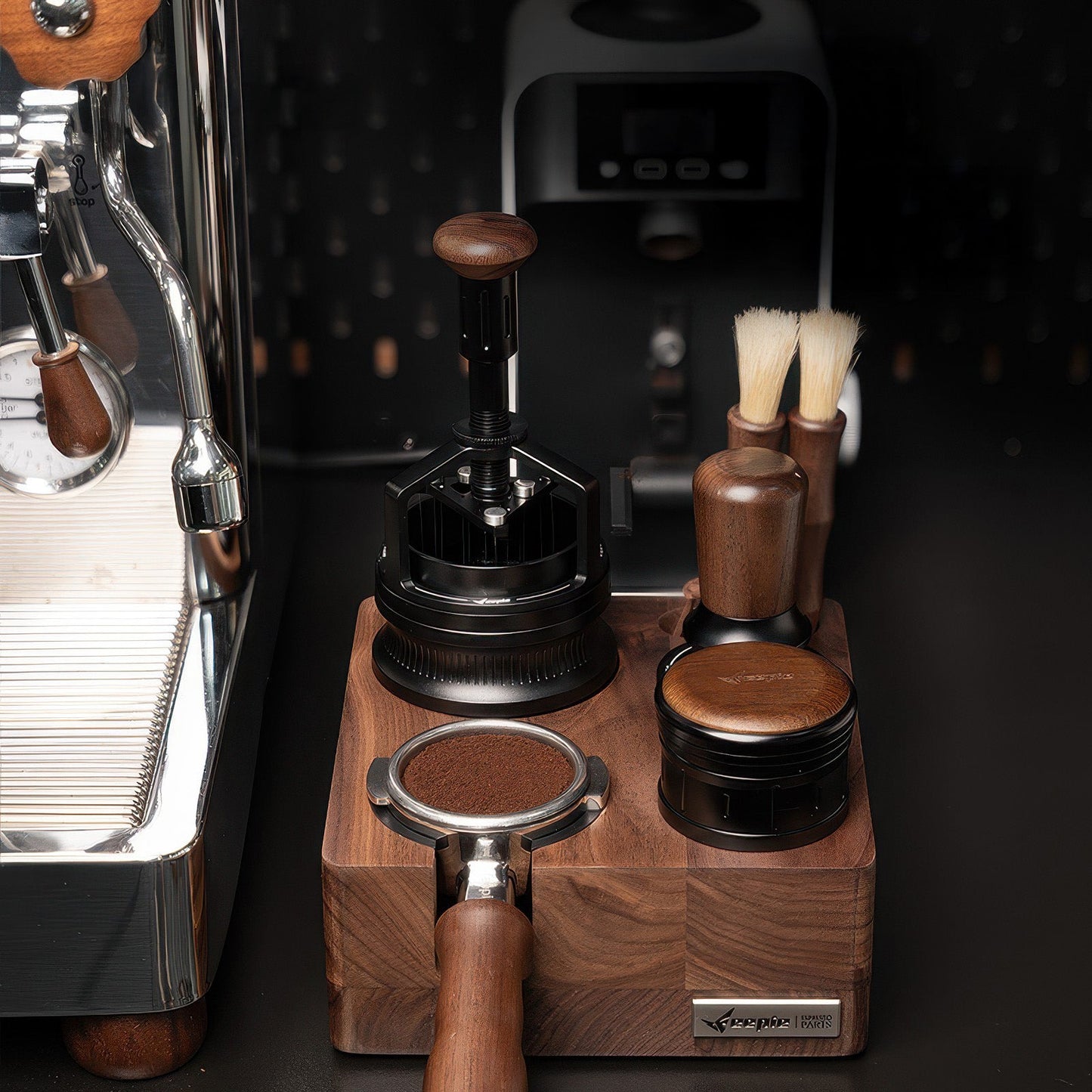 Walnut Wood Coffee Tamping Station