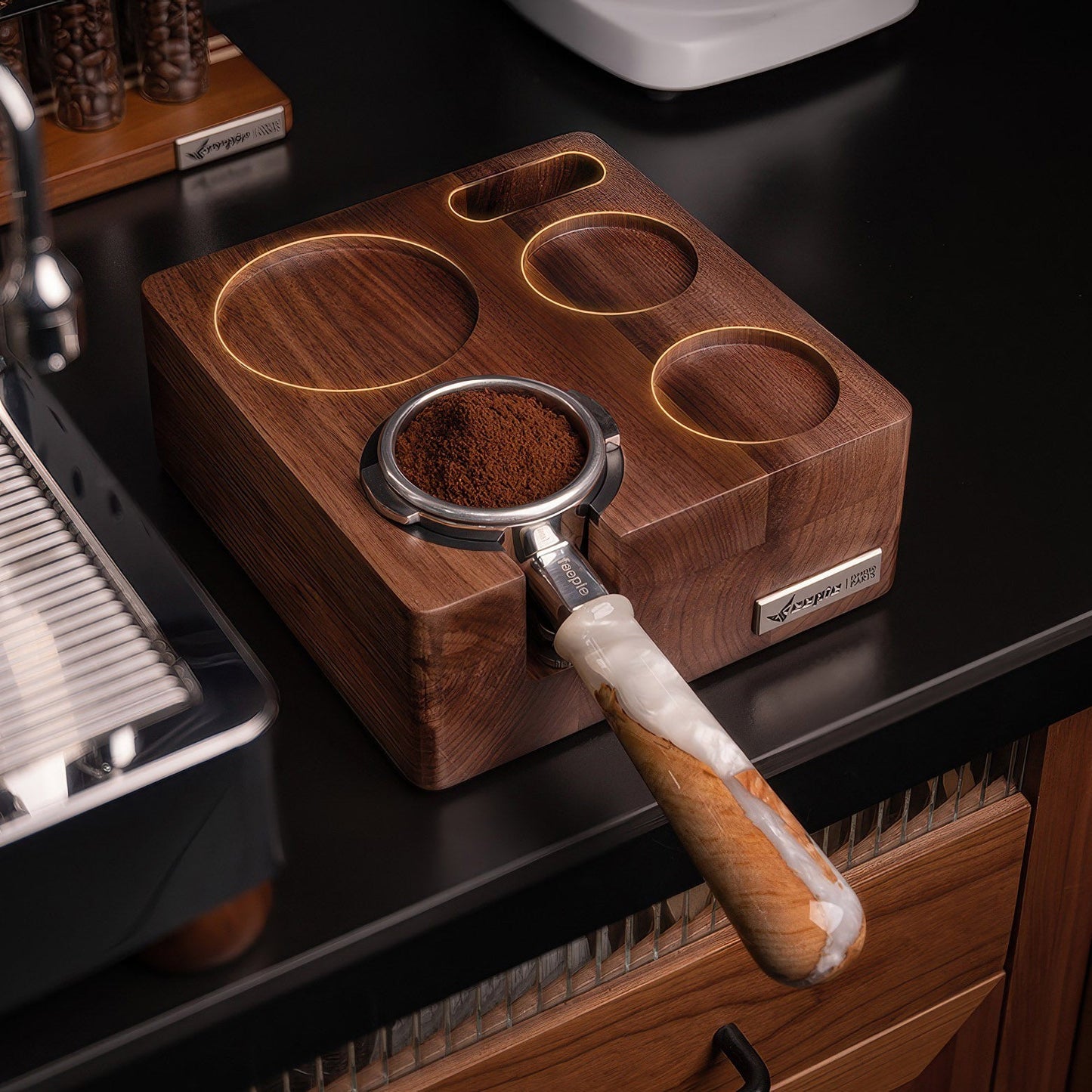 Walnut Wood Coffee Tamping Station
