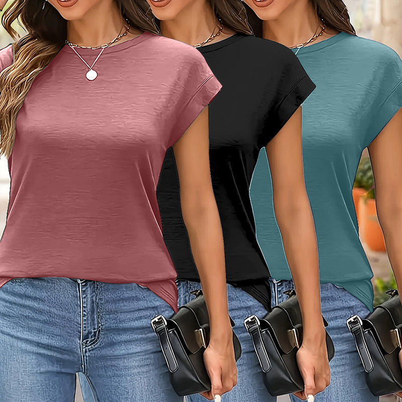 Women’s 3-Pack Basic Round Neck Short Sleeve T-Shirts – Solid Color Casual Summer Tops