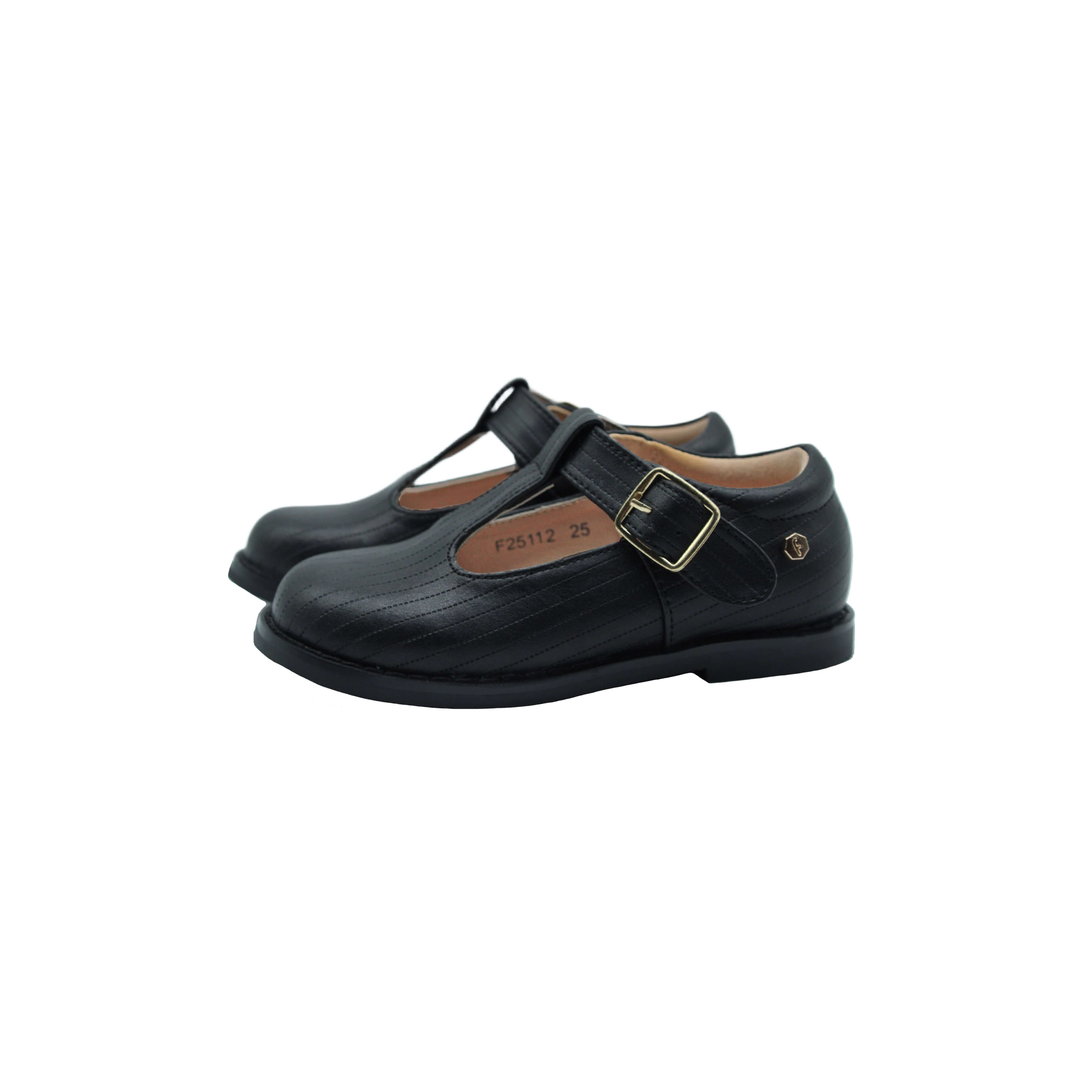 Black Leather T-Strap Buckle