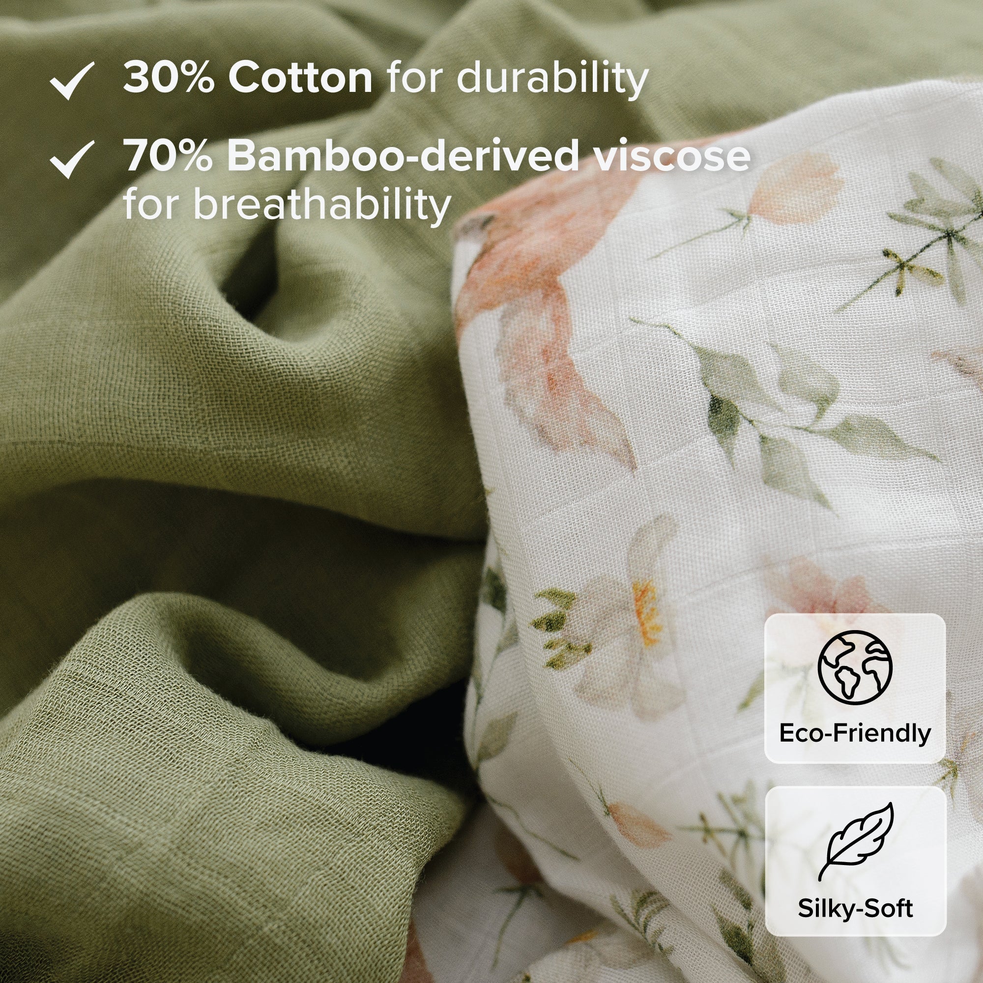 Muslin Swaddle Blankets - Soft Breathable Baby Swaddle Wrap, Bamboo Viscose & Cotton Receiving Blankets for Newborns, 2-Pack