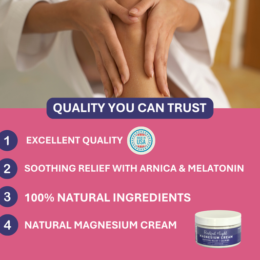 Restful Night Magnesium Cream, Apply to Arms, Legs, Chest or Back with Valerian Root & Melatonin, Lavender Scented, 4 oz, Natural Soothing Relief, Botanicals