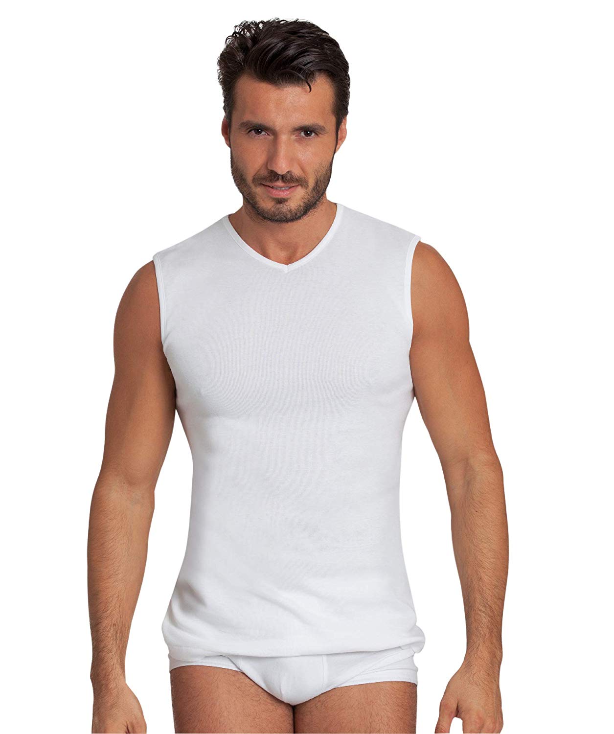 BASIC COTTON Free Spirit Premium Quality 100% Cotton Men's V - Neck Sleeveless T-Shirt Made in Italy