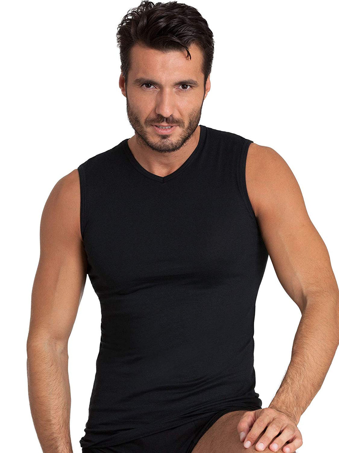 BASIC COTTON Free Spirit Premium Quality 100% Cotton Men's V - Neck Sleeveless T-Shirt Made in Italy