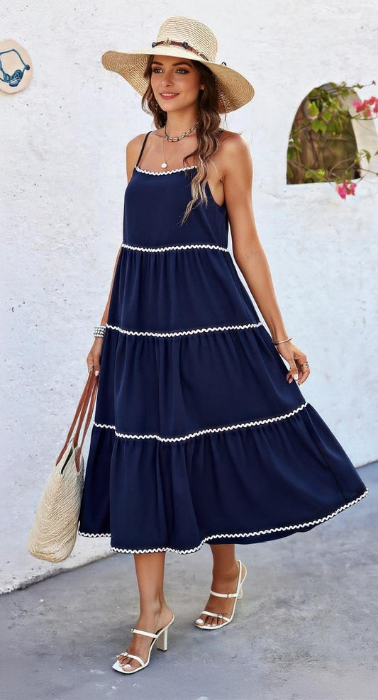 Azure Skies Spaghetti Strap Ankle Dress