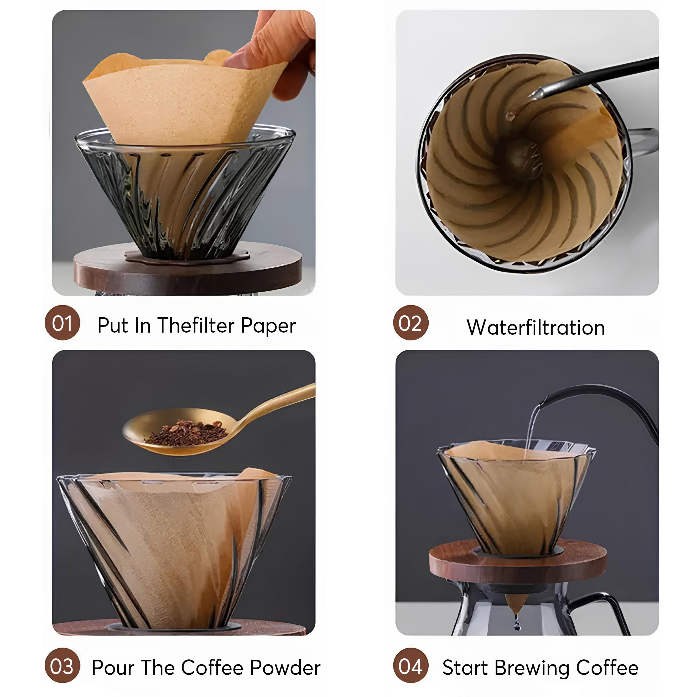 Coffee Brewing V60 Set with Walnut Wood Holder and Sharing Pot
