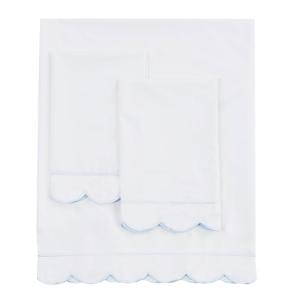Scallop Frame Embroidered Cotton Percale Sheet Set
