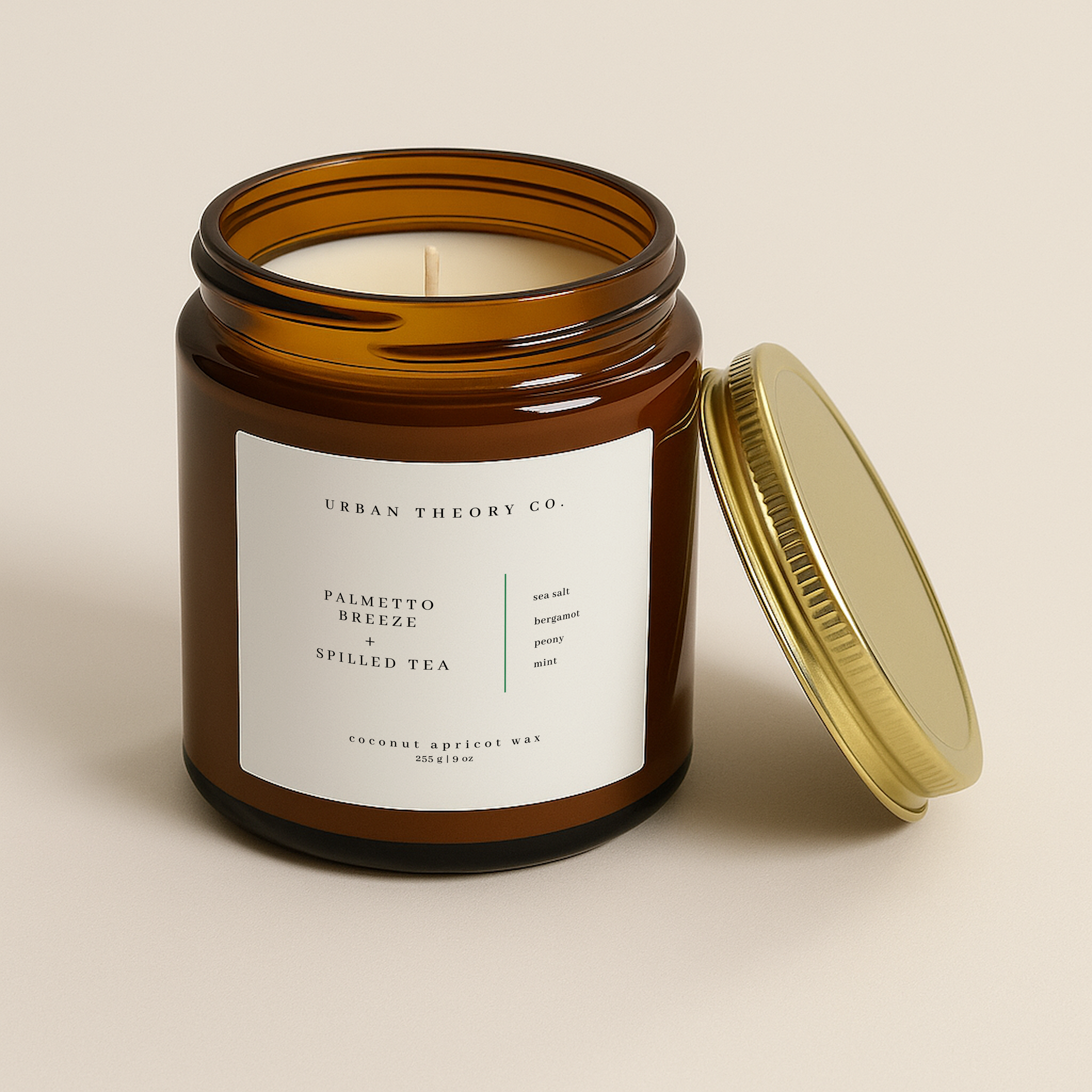 Urban Theory Co. Palmetto Breeze + Spilled Tea Candle 4oz 9 oz Amber Jar