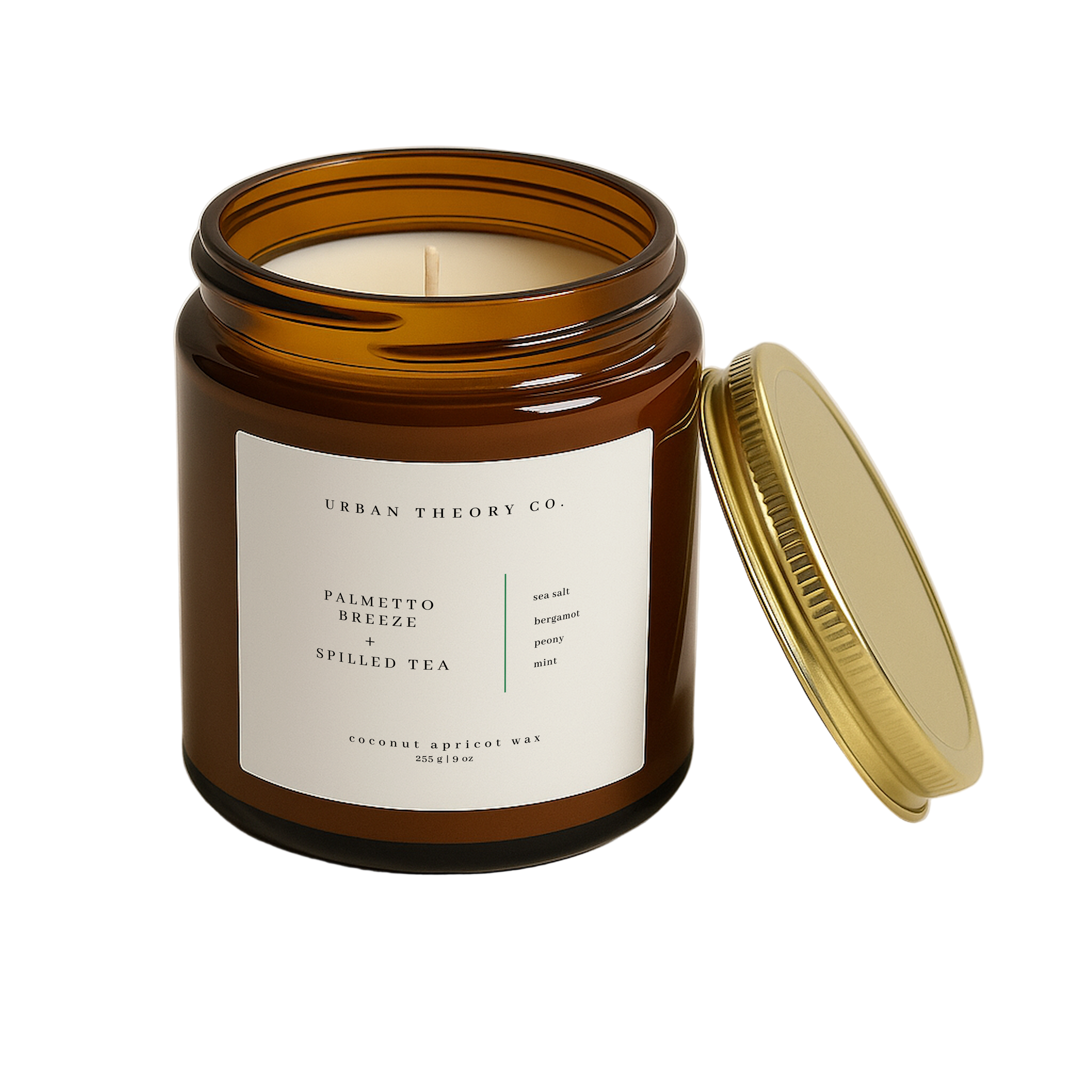 Urban Theory Co. Palmetto Breeze + Spilled Tea Candle 4oz 9 oz Amber Jar