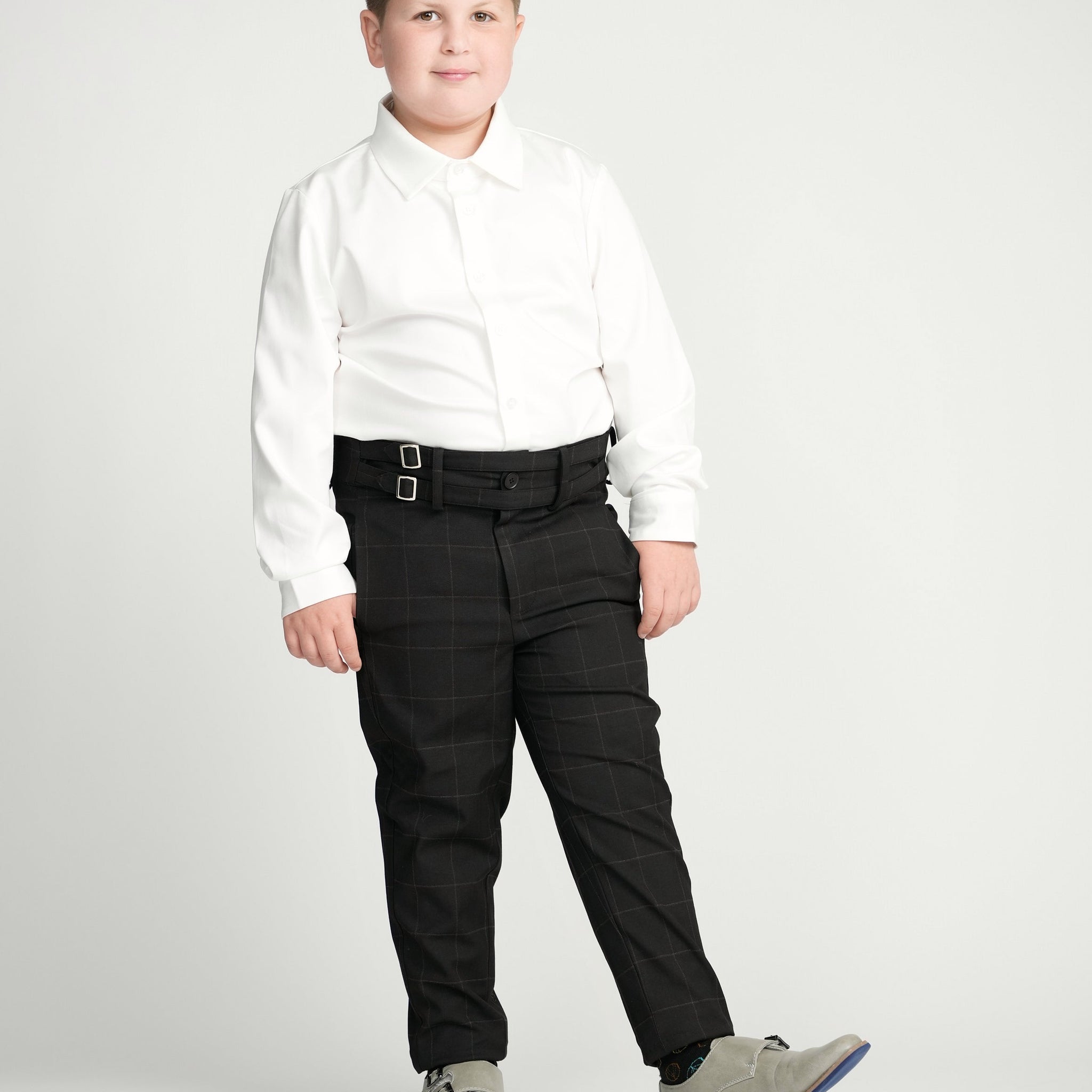 Black Windowpane Double Buckle Dress Pants
