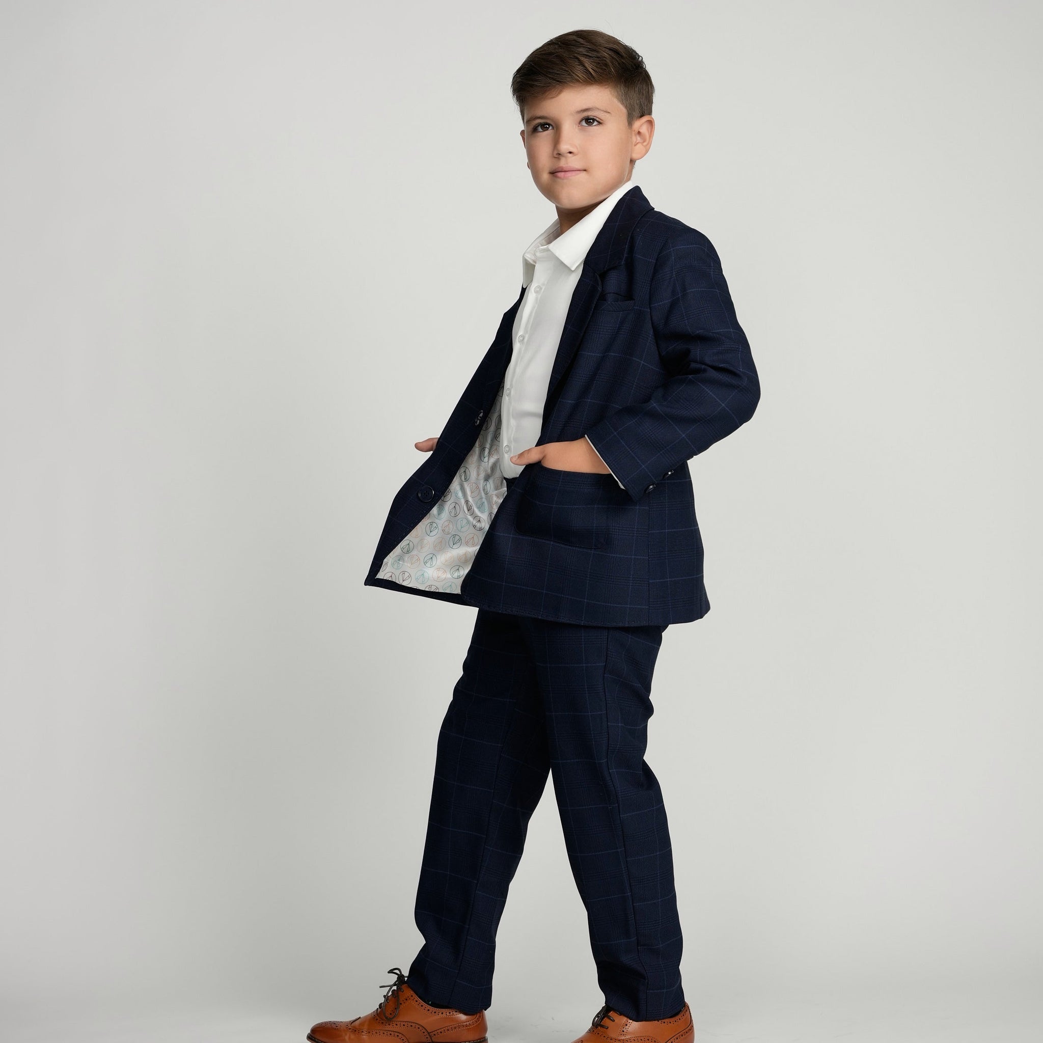 Navy Plaid Windowpane Dress Blazer