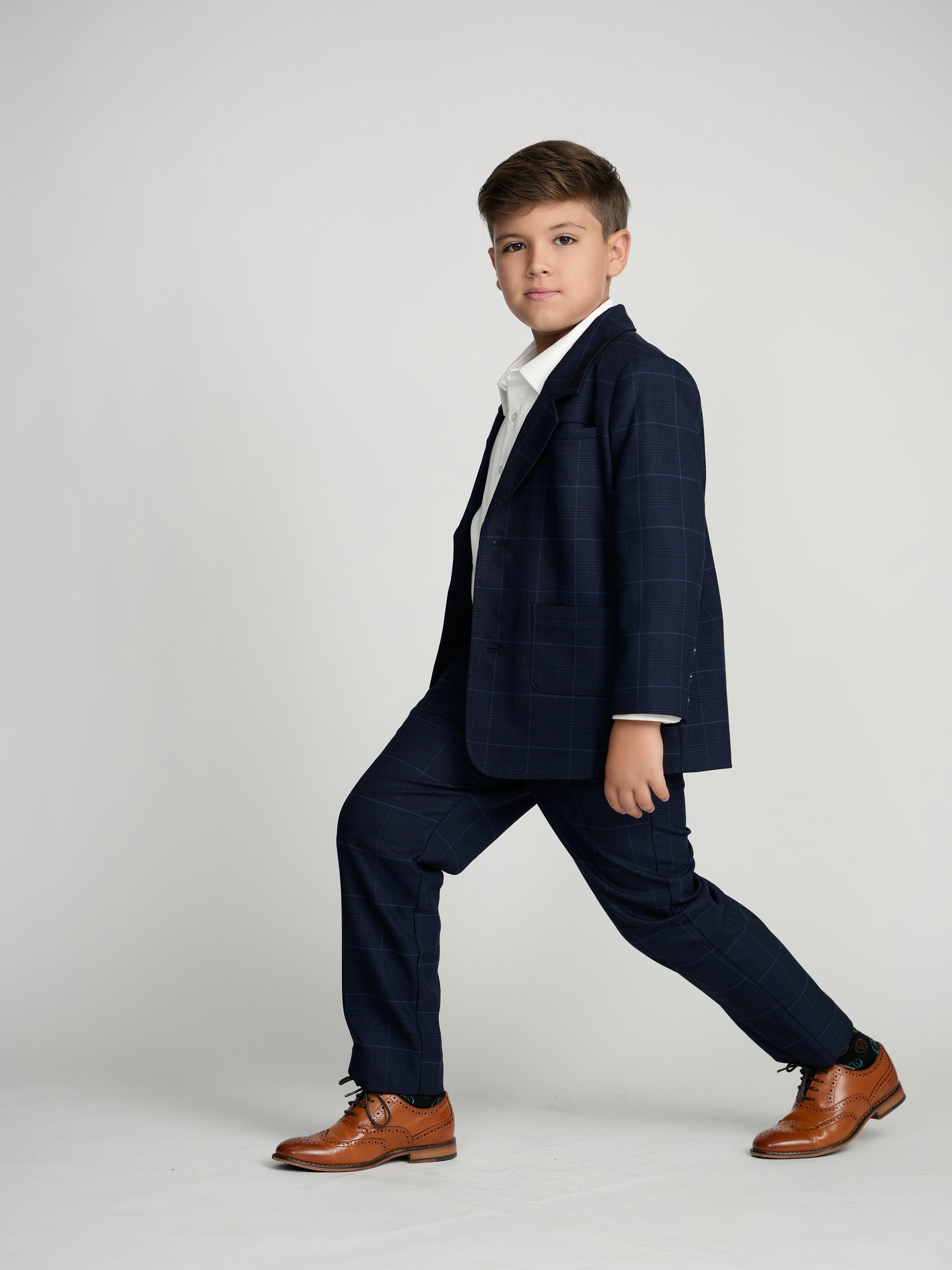 Navy Plaid Windowpane Dress Blazer