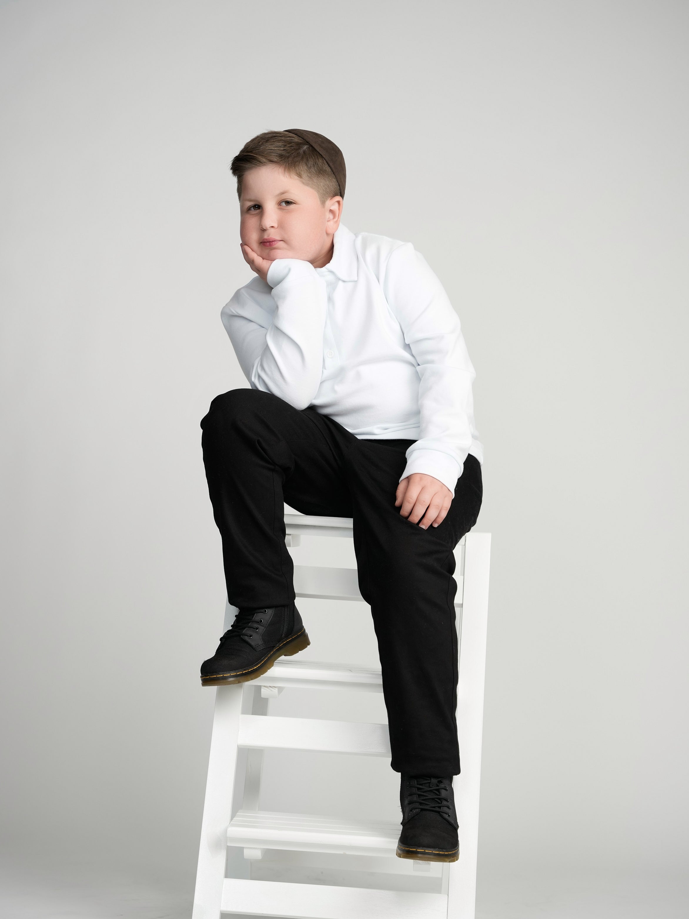 White Cuffed Polo (Long Sleeve)