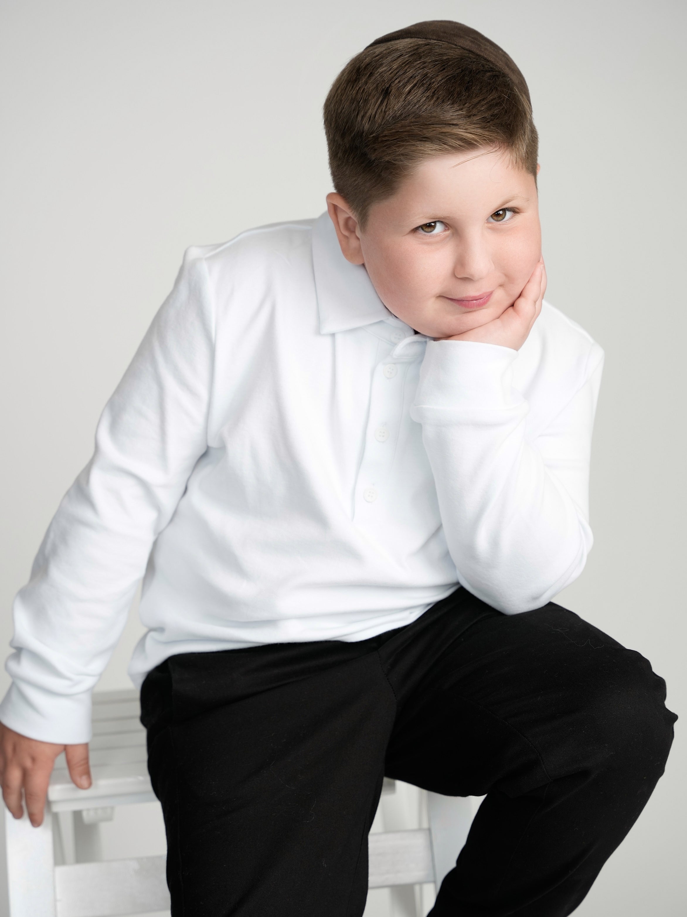 White Cuffed Polo (Long Sleeve)