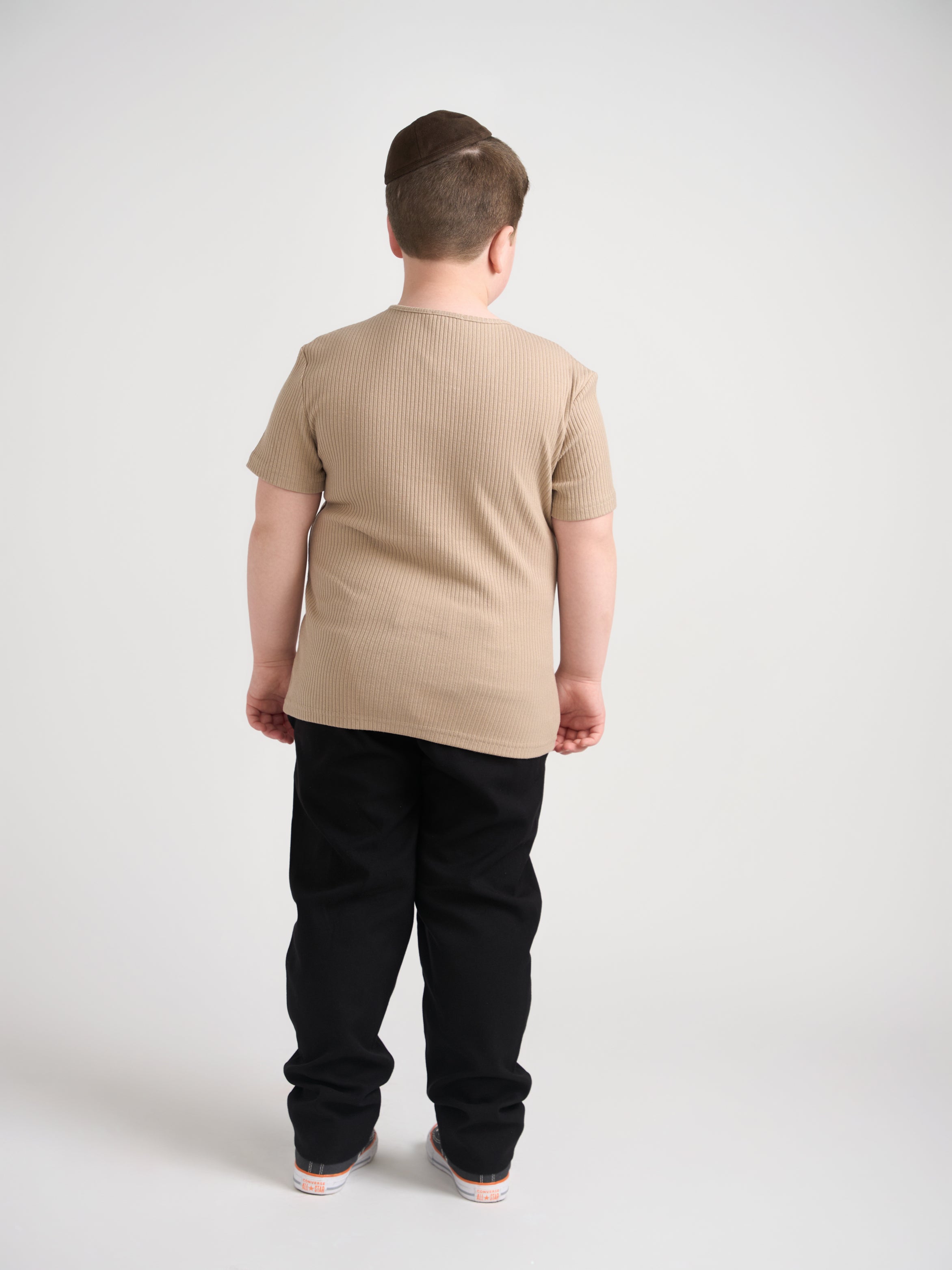 Almond Ribbed Button Top