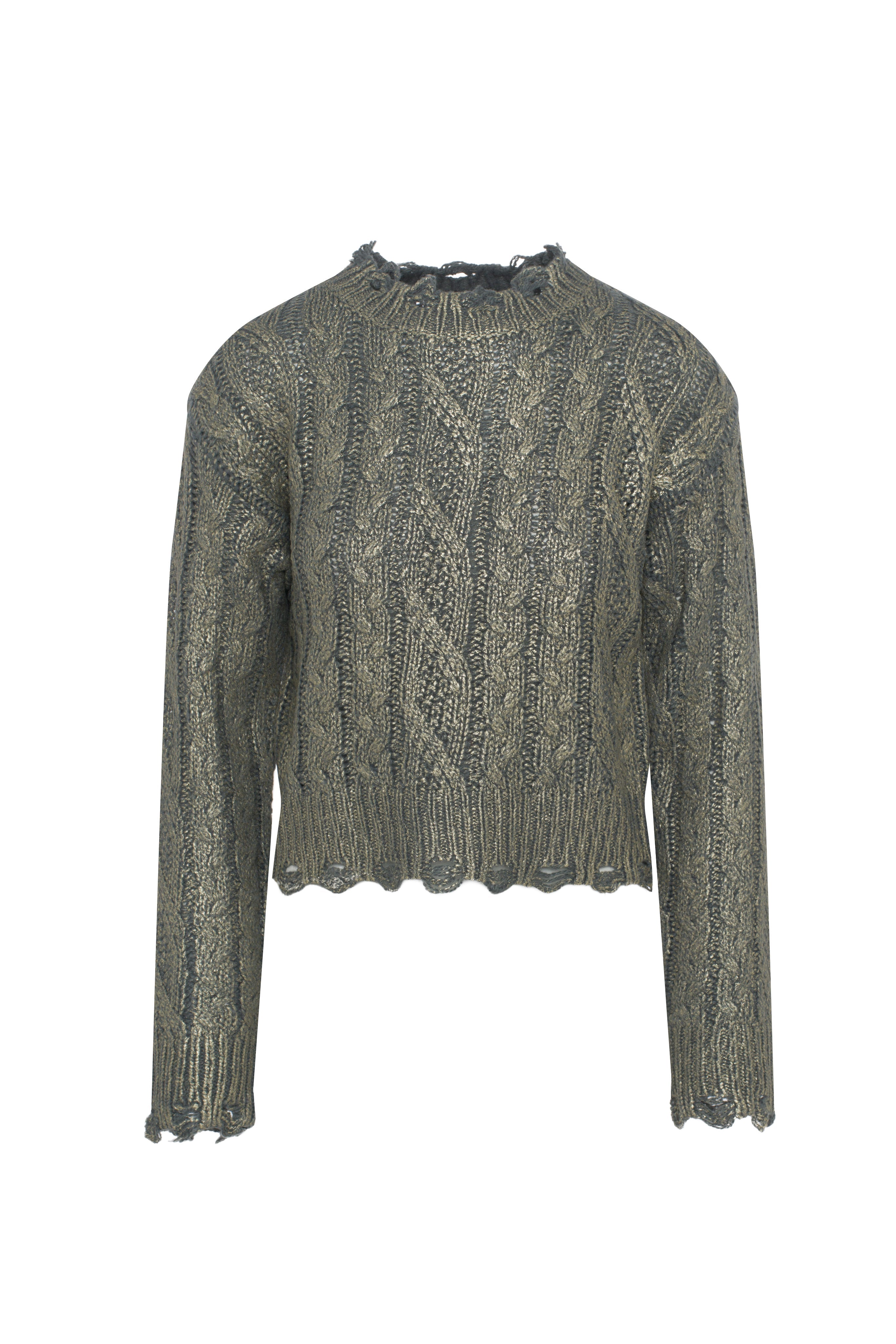 Cropped Metalic Cable Sweater
