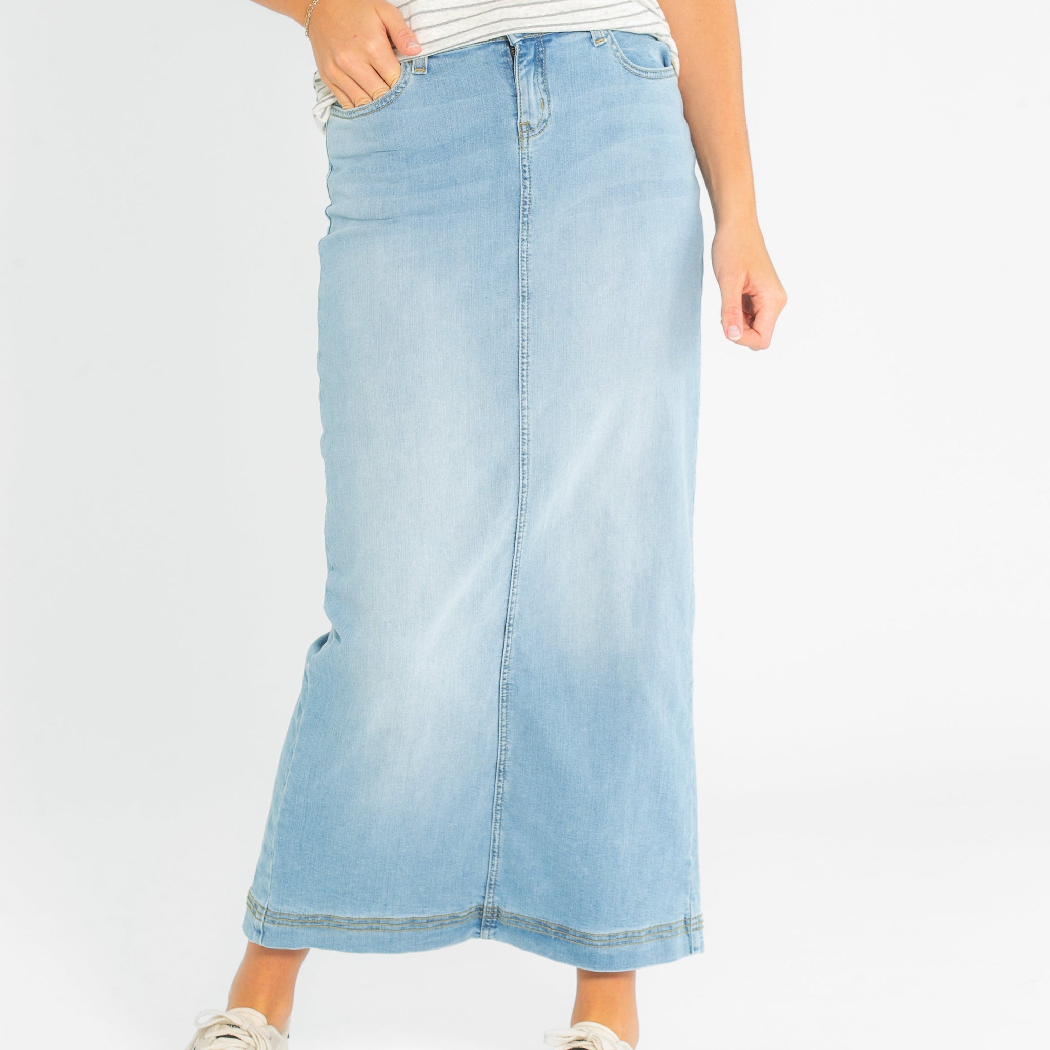 Bria Light Wash Denim Maxi Skirt