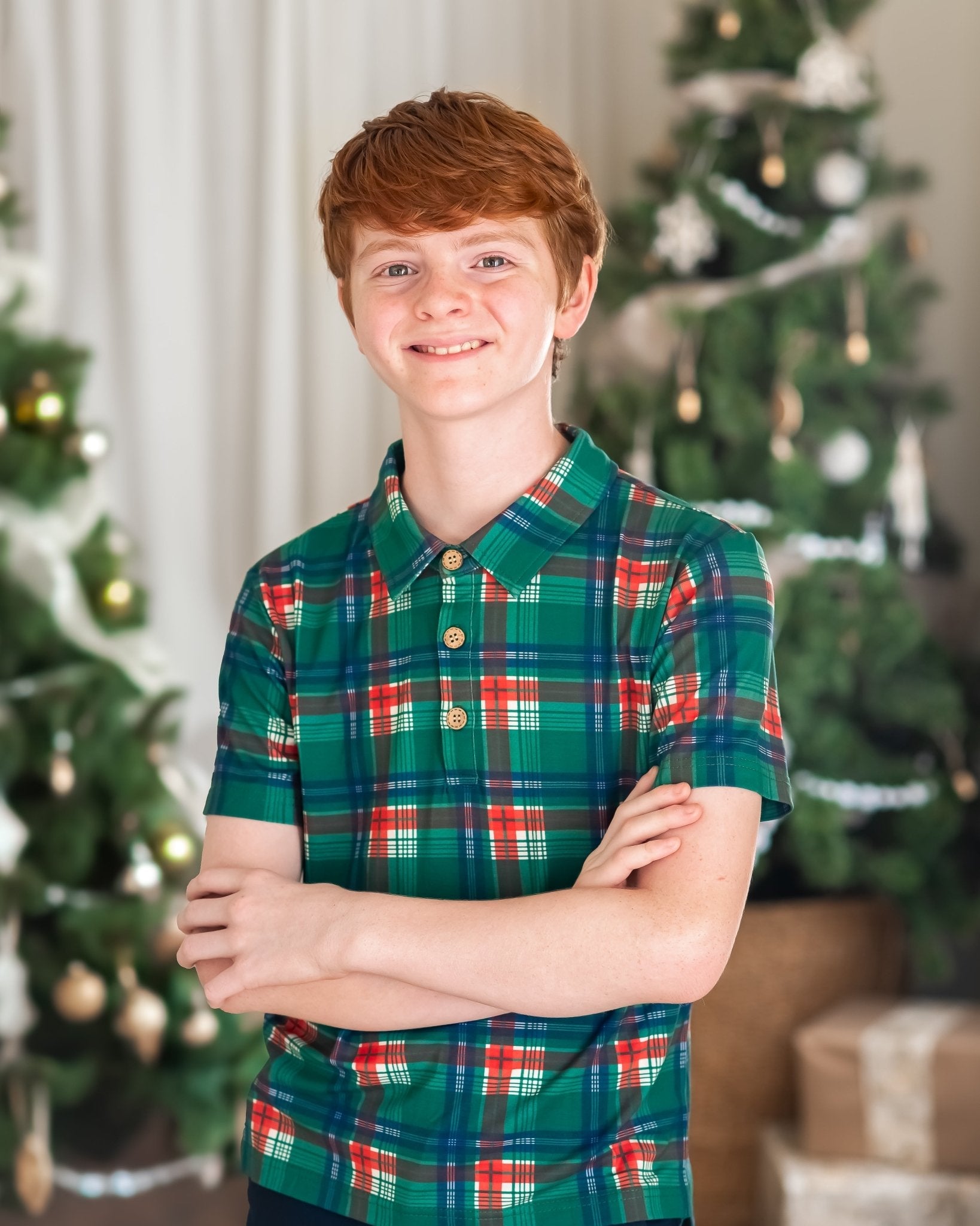 Festive Plaid Boys Polo