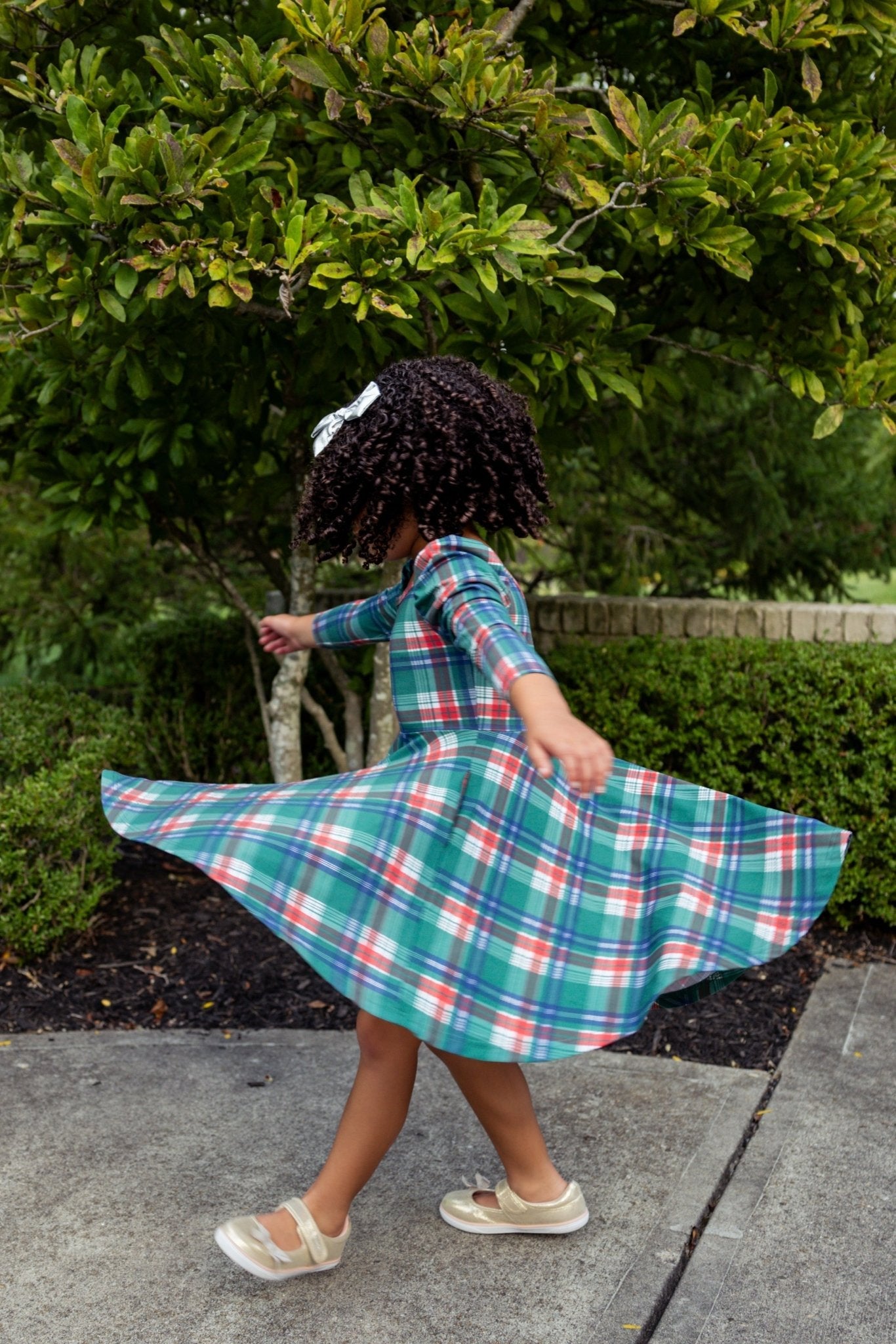 Festive Plaid Puff Sleeve Twirl Dress