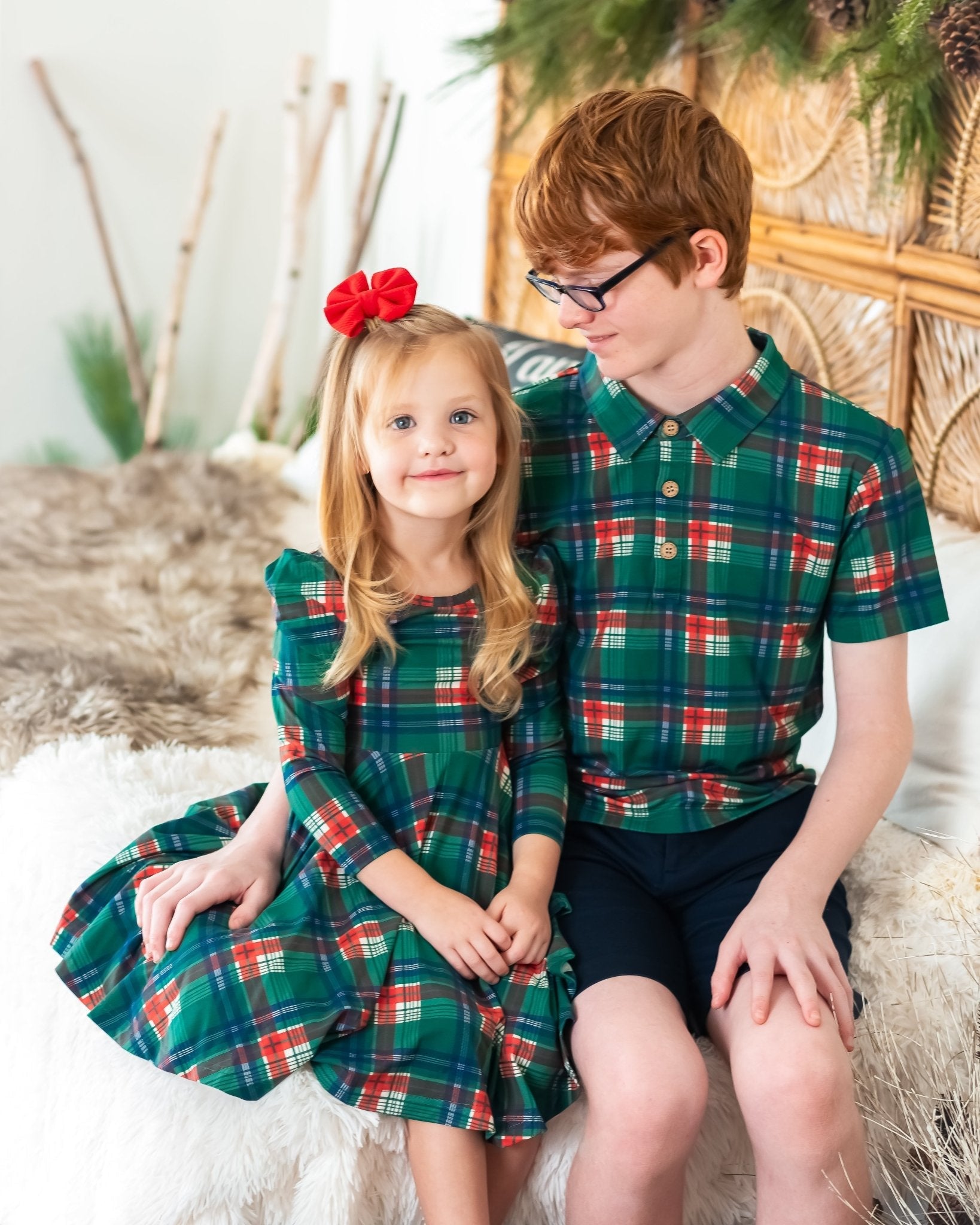 Festive Plaid Puff Sleeve Twirl Dress