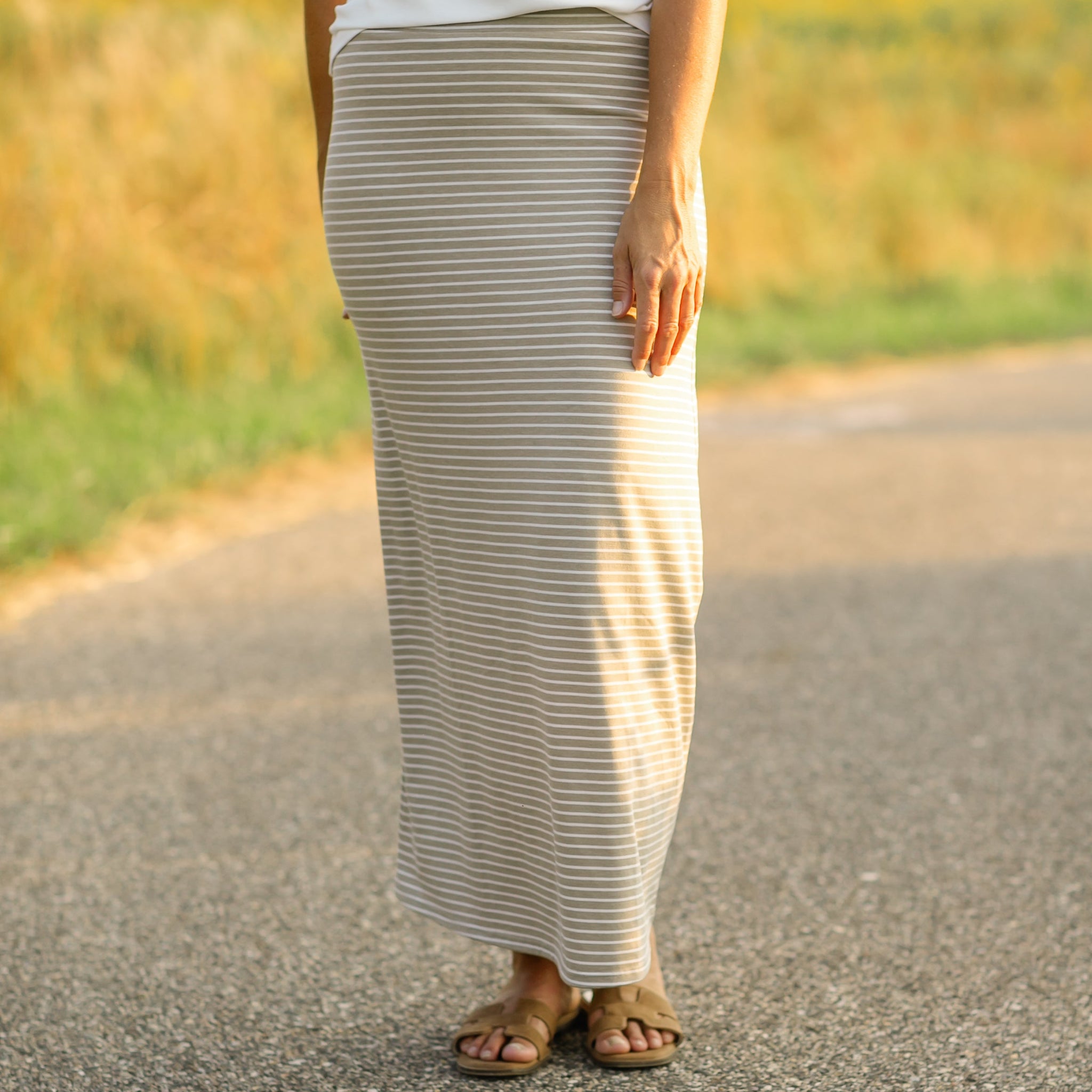 Clarise Striped Premium Knit Maxi Skirt