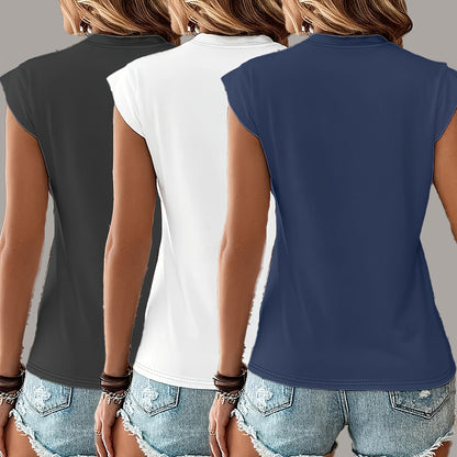 Women’s 3-Pack Basic Round Neck Short Sleeve T-Shirts – Solid Color Casual Summer Tops