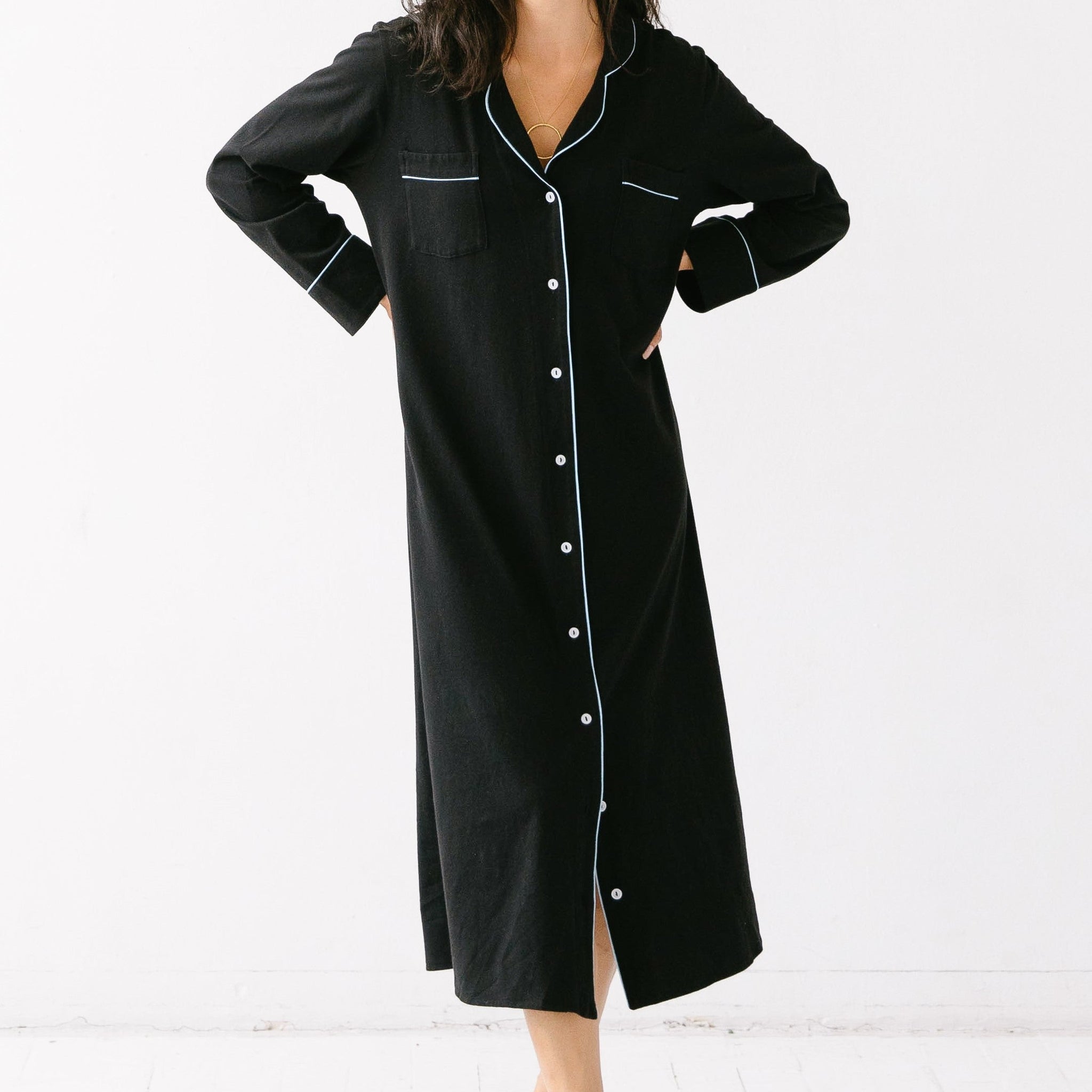 SALUA Luxury Sleep Shirt in Brushed Pima Cotton - Long