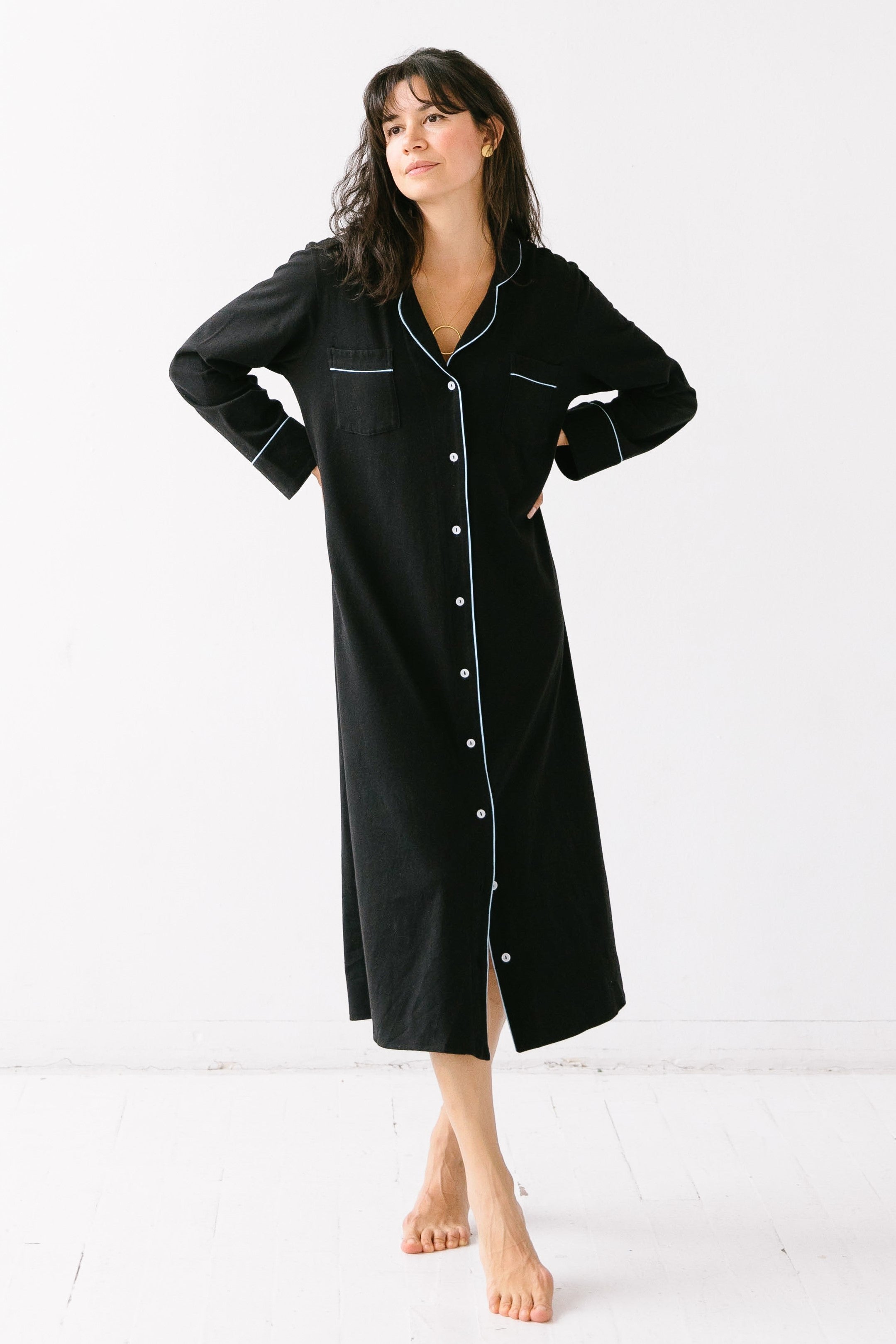 SALUA Luxury Sleep Shirt in Brushed Pima Cotton - Long