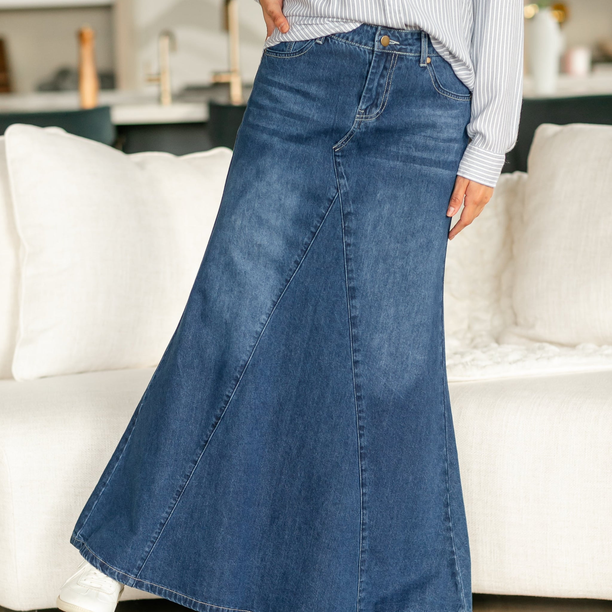 Jennifer A-Line Long Denim Skirt