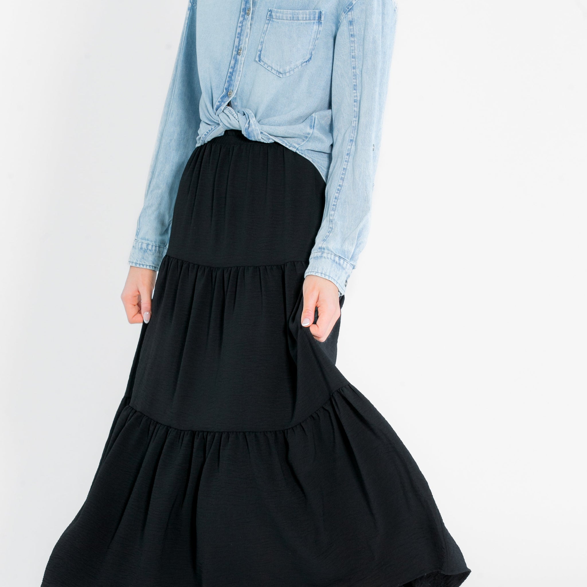 Jill Stretch Waist Tiered Maxi Skirt