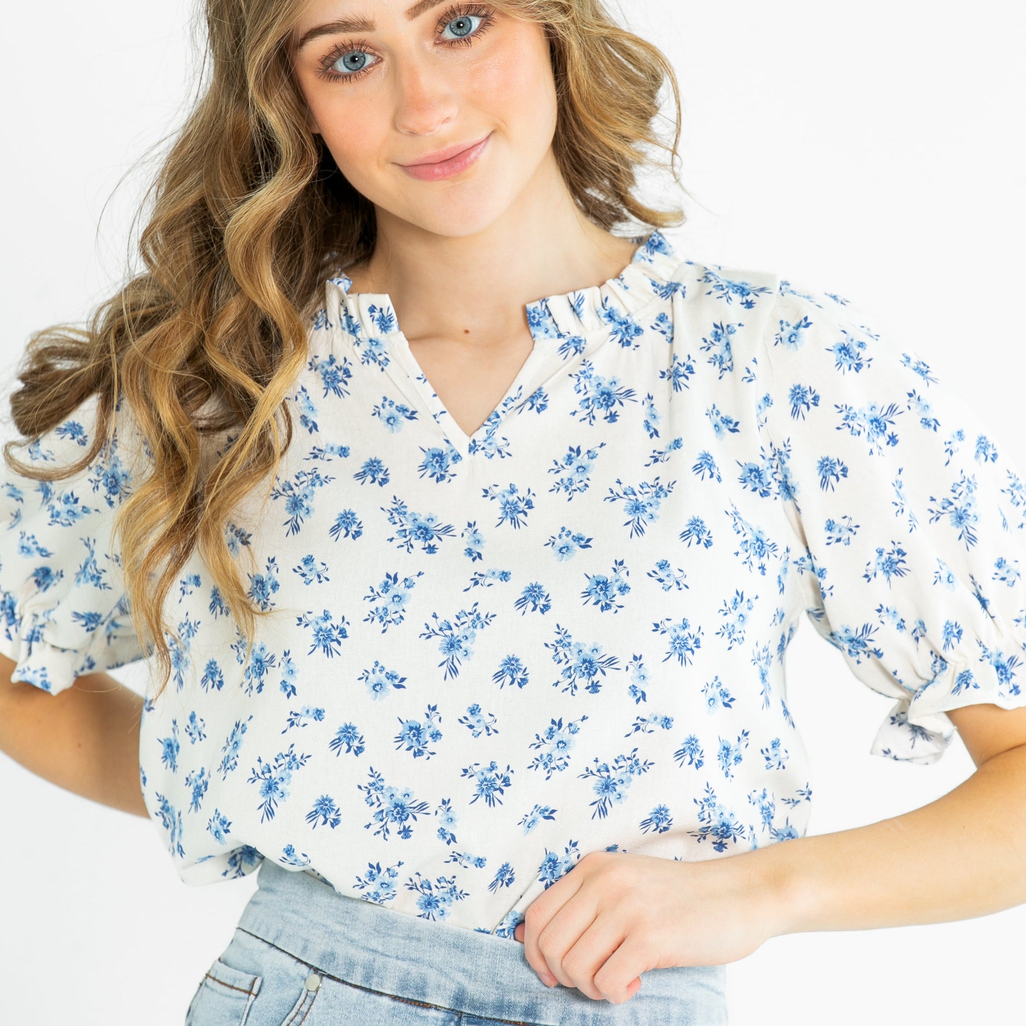 Laurel V-neck Floral Short Sleeve Top - FINAL SALE
