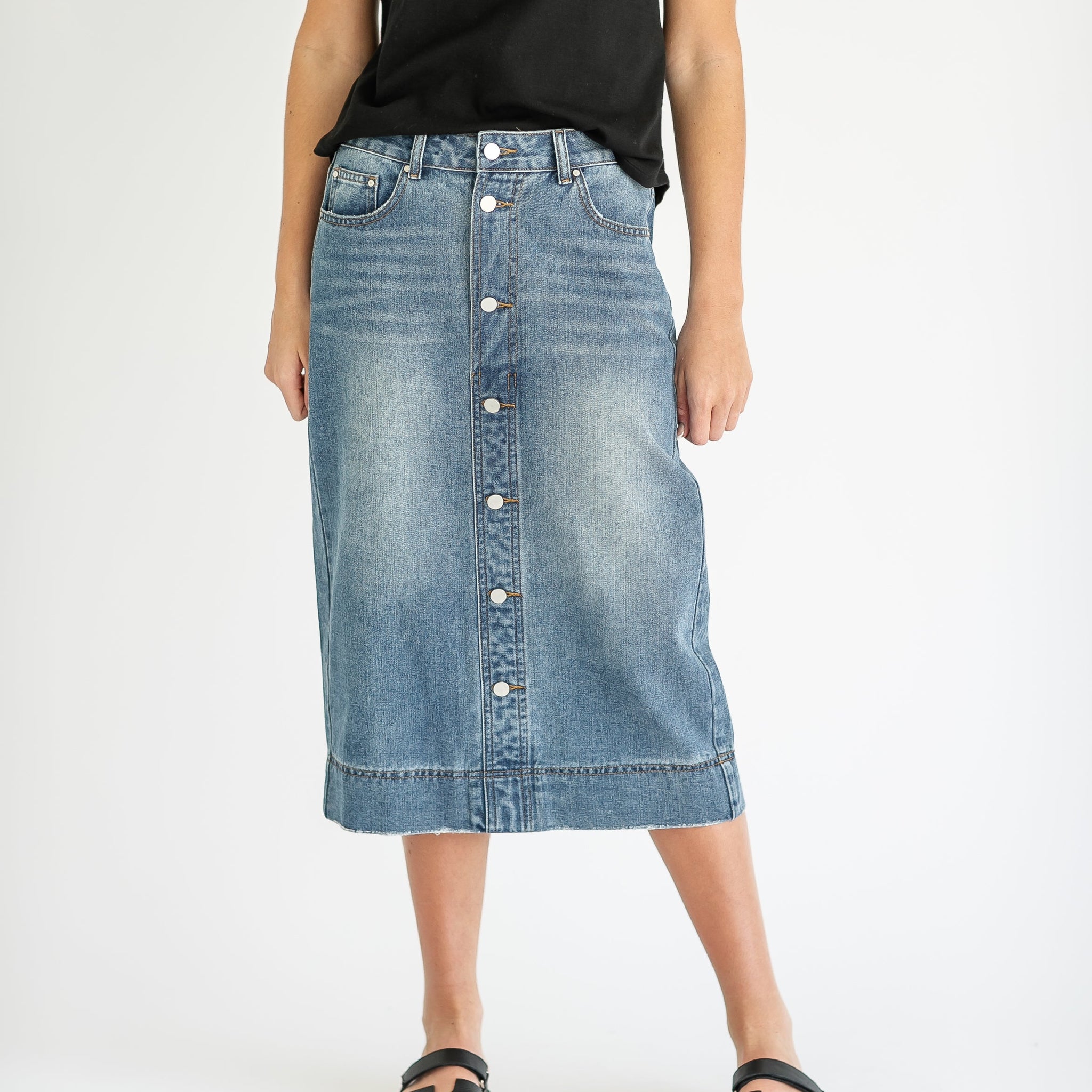 Skylar Button Front Midi Skirt
