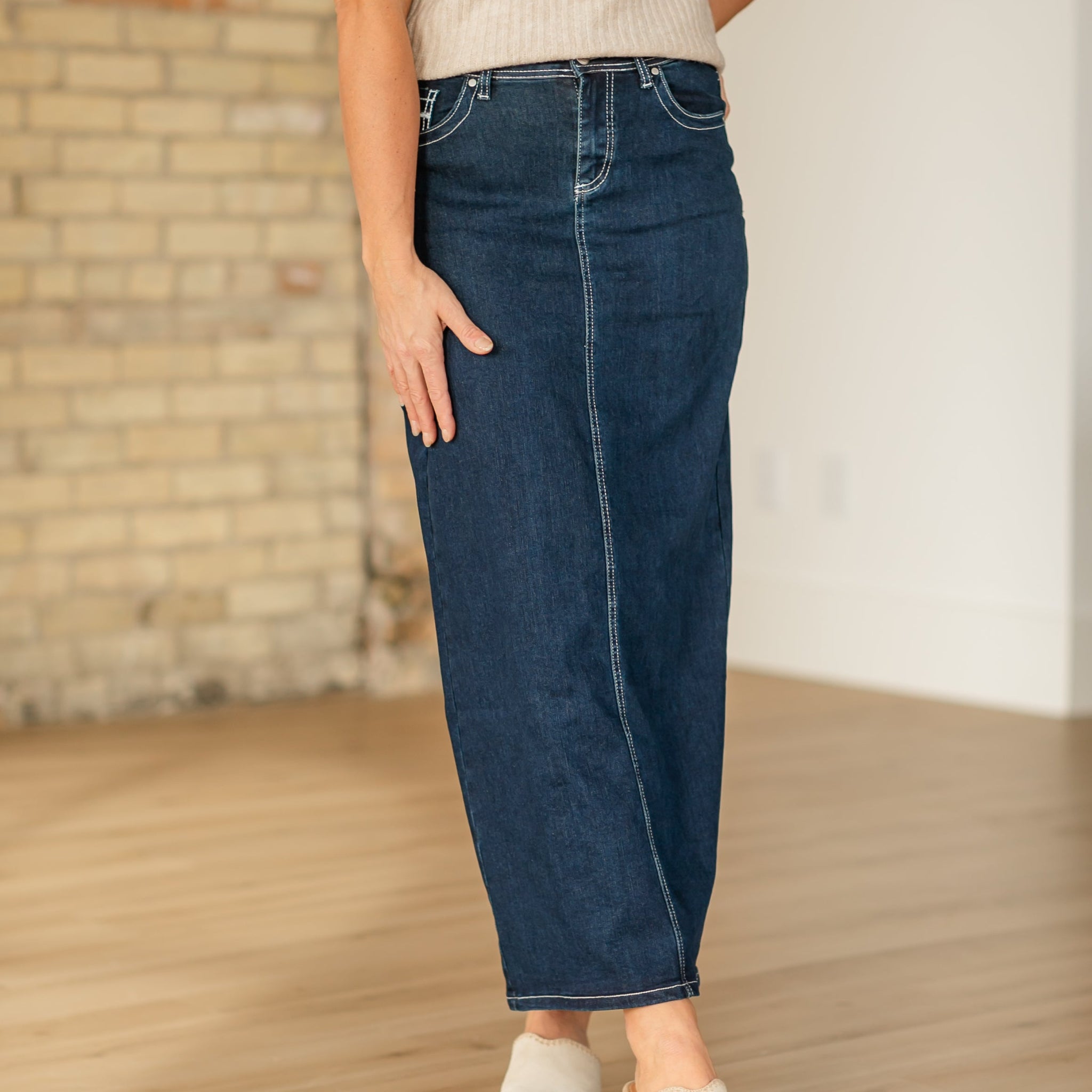 Stella Dark Wash Maxi Denim Skirt