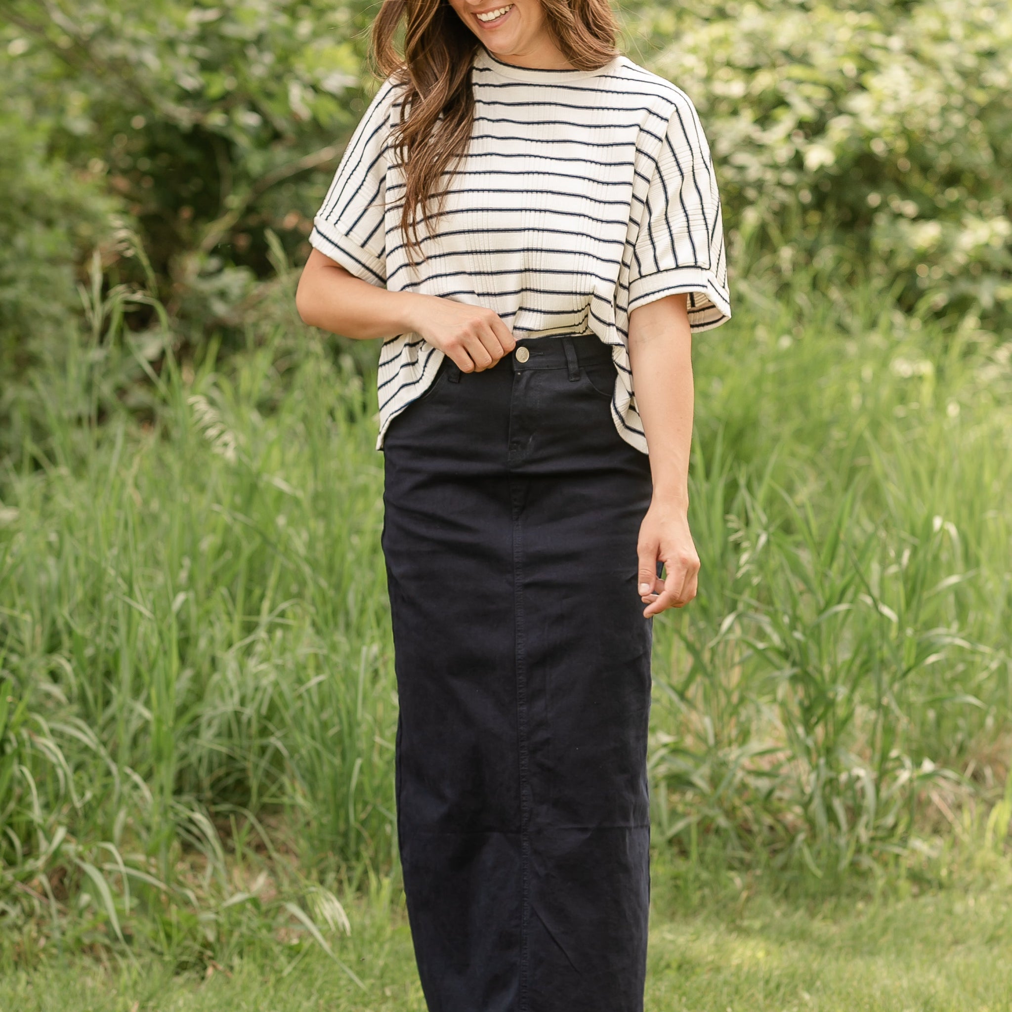 Stella Navy Maxi Denim Skirt