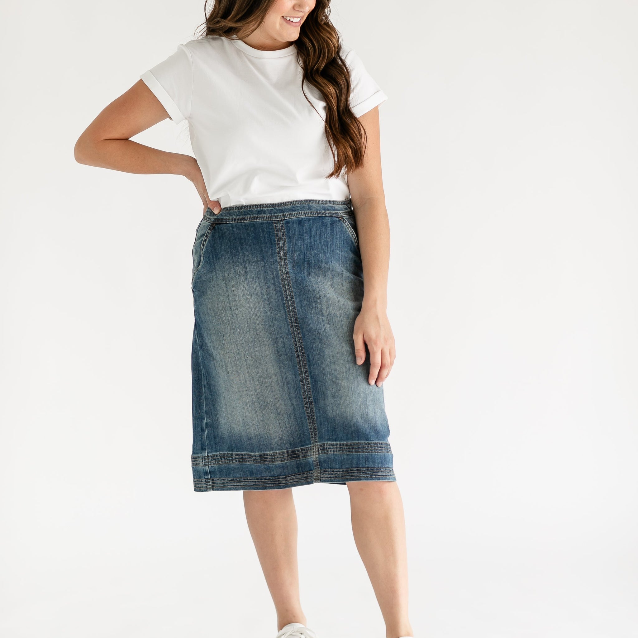 Sutton Side Zip A-line Denim Midi Skirt - FINAL SALE