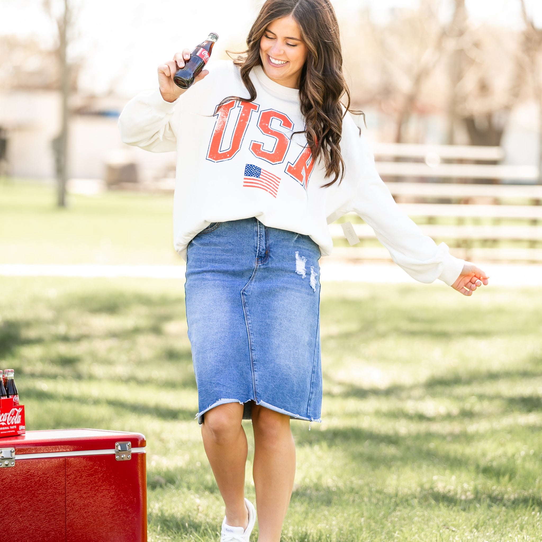 Tiana Distressed Denim Midi Skirt - FINAL SALE
